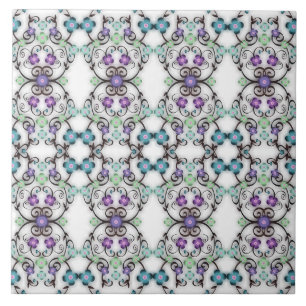 Azulejo De Cerâmica Adorável Vista de Flores Violeta Azul em Renda