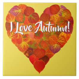 Azulejo De Cerâmica Adoro o outono!—Vermelho Aspen Coração 1