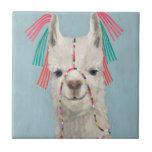 Azulejo De Cerâmica Adorted Llama - Branco<br><div class="desc">Adorou Llama II por Victoria Borges. Apresenta uma lama esbranquiçada com pompas decorativas e ornamentos semelhantes a tassel.</div>