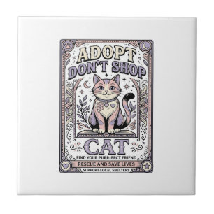 Azulejo De Cerâmica Adote Não Compre Gato Resgate de Gatos Adoção Vint