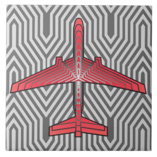 Azulejo De Cerâmica Aeronave Art Deco, Laranja Coral e Cinzas de Prata