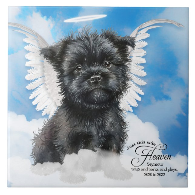Azulejo De Cerâmica Affenpinscher Angel Dog Memorial Personalizado Pet (Frente)