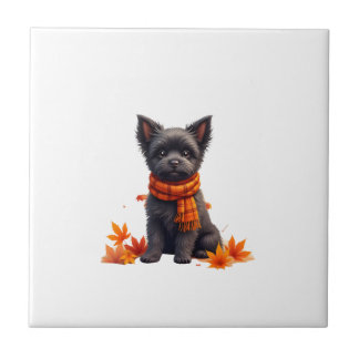 Azulejo De Cerâmica Affenpinscher With Heart Made Of Autumn Leaves