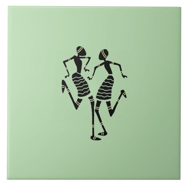 Azulejo De Cerâmica African Art Silhouette Dancers (Frente)