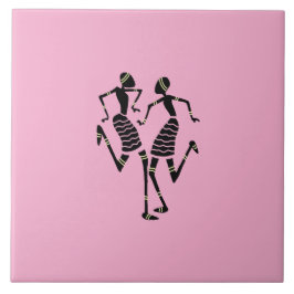 Azulejo De Cerâmica African Art Silhouette Dancers Modern Pink