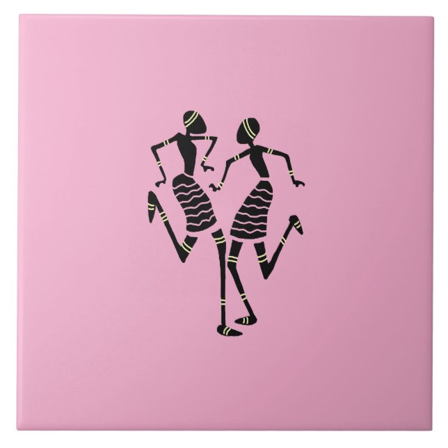 Azulejo De Cerâmica African Art Silhouette Dancers Modern Pink (Frente)