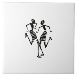 Azulejo De Cerâmica African Art Silhouette Dancers White