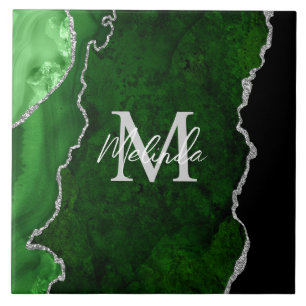 Azulejo De Cerâmica Ágata de Mármore Verde e Prata