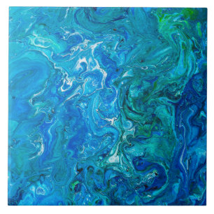 Azulejo De Cerâmica Ágata louca elegante 2 do laço - Aqua azul