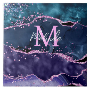 Azulejo De Cerâmica Ágata Oceânica Brilhante Azul Marinho e Roxo