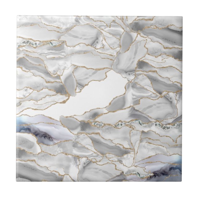 Azulejo De Cerâmica Agate branco e dourado (Frente)