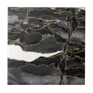 Azulejo De Cerâmica Agato de brilho preto e Dourado