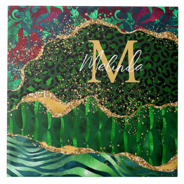 Azulejo De Cerâmica Agato de Impressão Animal Safari Verde (Frente)