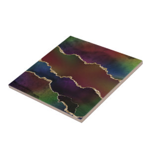 Azulejo De Cerâmica Agato Escuro Intenso   Moody Rainbow Jewel Tone