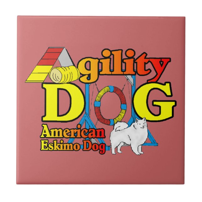 Azulejo De Cerâmica Agilidade de Cão Eskimo Americano (Frente)