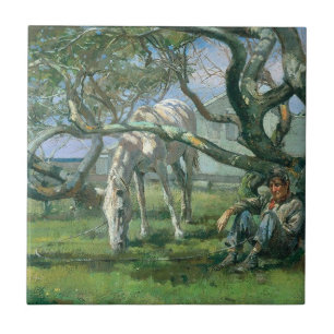 Azulejo De Cerâmica Agricultor e Cavalo em Nantucket (Paisagem Rural)