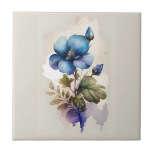 Azulejo De Cerâmica Água Azul Floral em Aquarela Cozinha Banheiro  