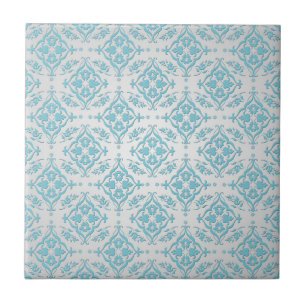 Azulejo De Cerâmica Água Azul Teal e Damasco Prateado