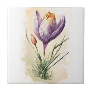 Azulejo De Cerâmica Água-forte Floral Roxa Crocus Cozinha Banheiro