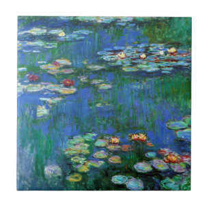 Azulejo De Cerâmica Água Lily Pond em Impressionismo Azul