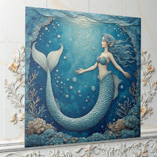 Azulejo De Cerâmica Água-marinha Sereia Oceano Mosaico Iridescente Nic