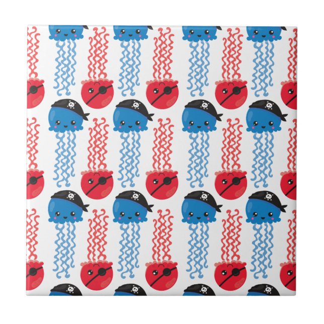 Azulejo De Cerâmica Água-viva pirata, padrão de água-viva, animais mar (Frente)