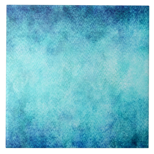 Azulejo De Cerâmica Aguarela azul brilhante fundo personalizado (Frente)
