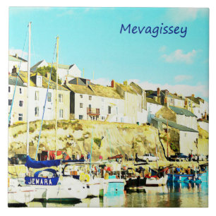 Azulejo De Cerâmica Aguarela de Mevagissey Cornualha Inglaterra