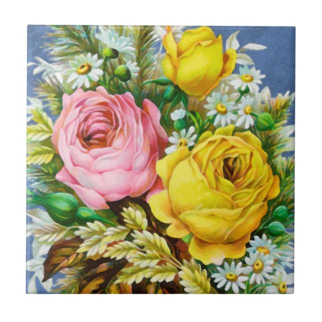 Azulejo De Cerâmica Aguarela do buquê floral do outono (Frente)