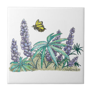 Azulejo De Cerâmica Aguarela do Lupine de Alaska