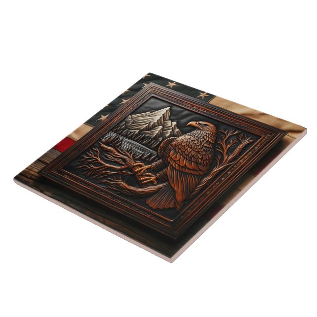 Azulejo De Cerâmica Águia Americana Esculpindo O Fundo Das Montanhas (Lateral)