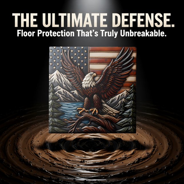 Azulejo De Cerâmica Águia Balda com Bandeira Americana e Montanhas (Criador carregado)