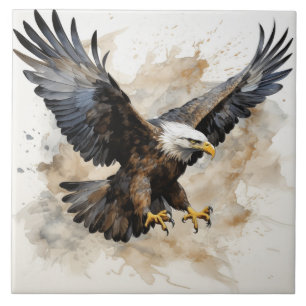 Azulejo De Cerâmica Águia-Careca Majestosa em Voo, Aquarela