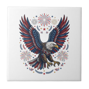 Azulejo De Cerâmica Águia Careca Patriótica Fogos de Artifício Vetor V