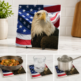 Azulejo De Cerâmica Águia e Bandeira Americanas