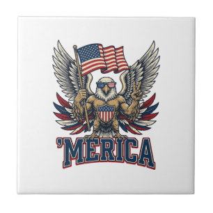 Azulejo De Cerâmica Águia Patriótica Merica Camisa Vintage Vetor Desig