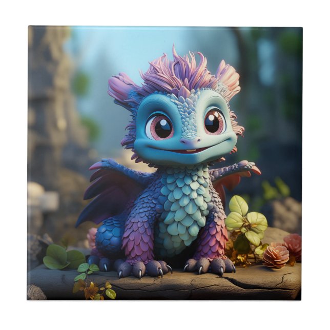 Azulejo De Cerâmica Aiden, um Dragão Whimsical (Frente)