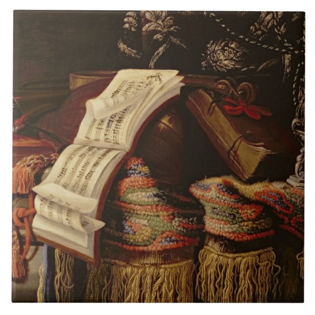 Azulejo De Cerâmica Ainda vida com um livro da partitura (Frente)