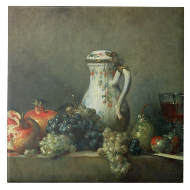 Azulejo De Cerâmica Ainda vida com uvas e romã, 1763 (óleo (Frente)