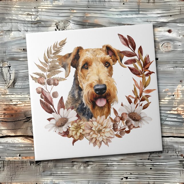 Azulejo De Cerâmica Airedale Terrier Dog Autumn Wreath (Criador carregado)