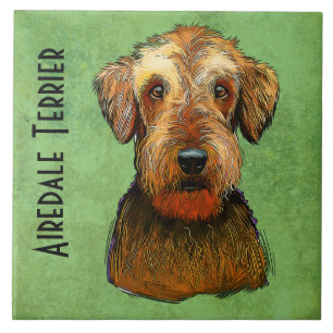 Azulejo De Cerâmica Airedale Terrier pintado à mão