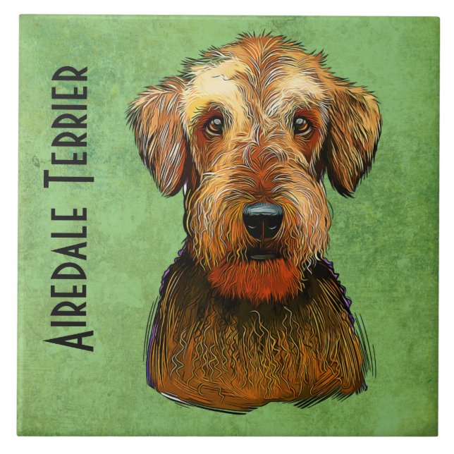 Azulejo De Cerâmica Airedale Terrier pintado à mão (Frente)