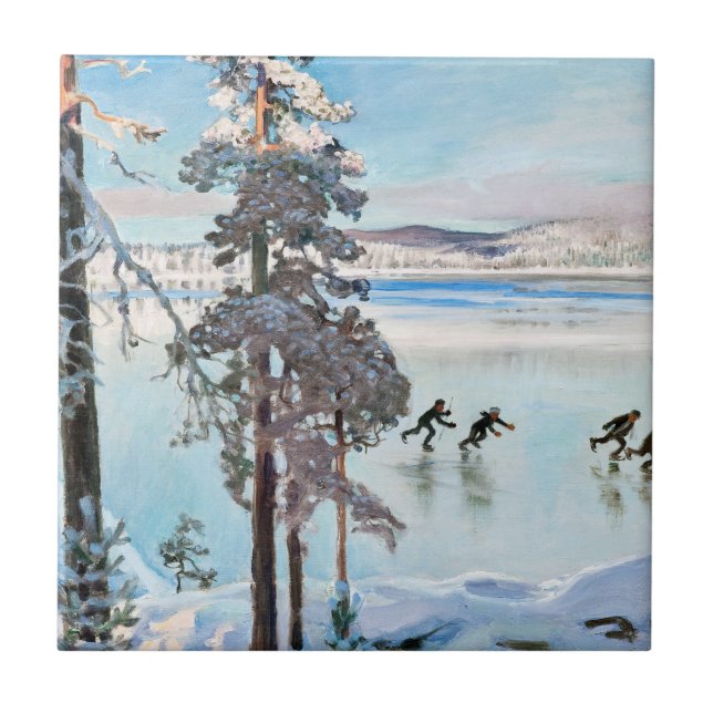 Azulejo De Cerâmica Akseli Gallen-Kallela - Skaters near Kalela Shore (Frente)