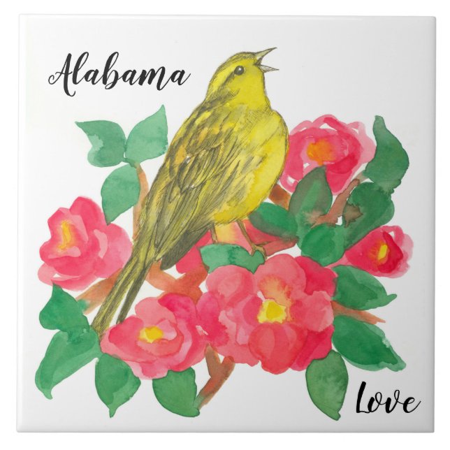 Azulejo De Cerâmica Alabama Love Yellowhammer Camellia Flowers (Frente)