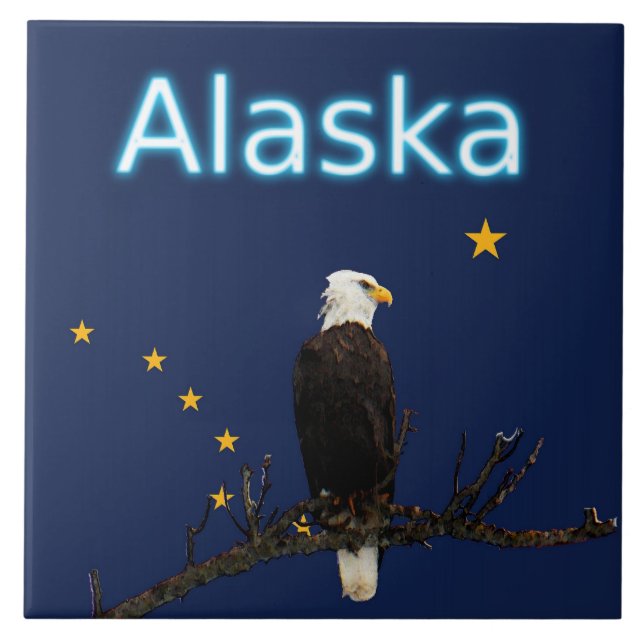 Azulejo De Cerâmica Alaska Eagle E Flag (Frente)