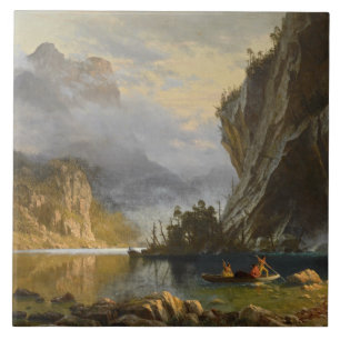 Azulejo De Cerâmica Albert Bierstadt - Indianos Pescar Lança