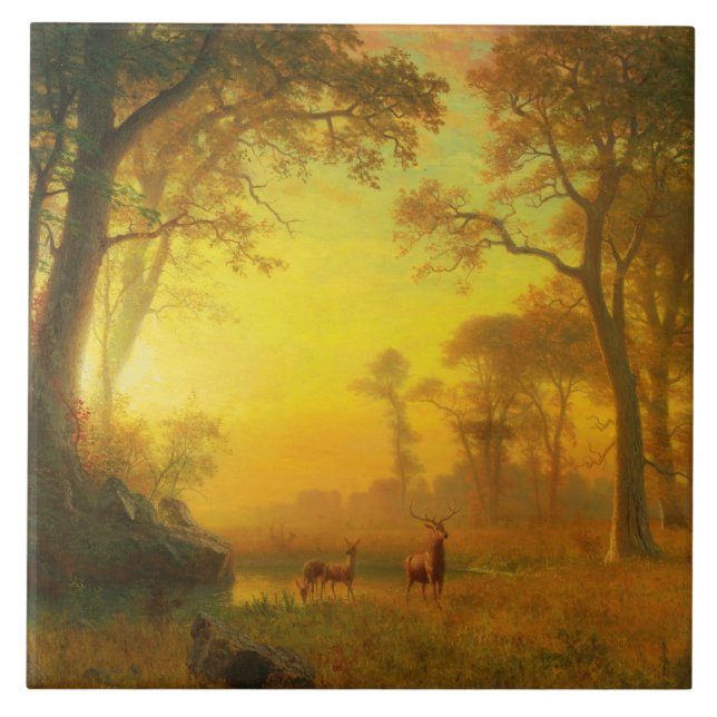 Azulejo De Cerâmica Albert Bierstadt Luz na Floresta (Frente)