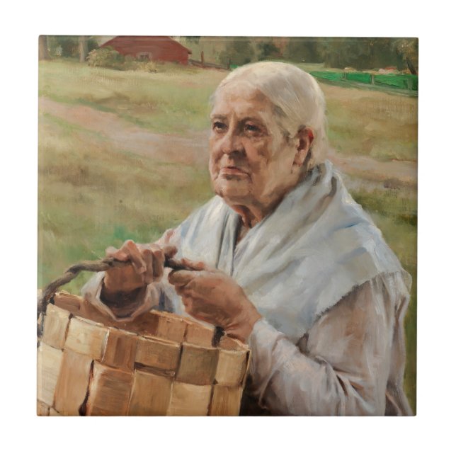 Azulejo De Cerâmica Albert EdelFed - Mulher velha com cesta de pedra (Frente)