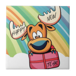 Azulejo De Cerâmica Alce feliz ano novo - Design de Celebração Festiva