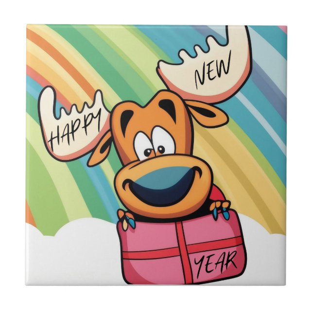 Azulejo De Cerâmica Alce feliz ano novo - Design de Celebração Festiva (Frente)